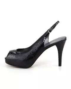 Scarpe STUARD Weitzman 10 serpente in rilievo punta aperta tacco a spillo nero - Foto 1 di 9