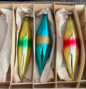 Lanissa Tear Drop Glass Christmas Tree Ornaments in Box 3 Vintage West Germany - Picture 1 of 5