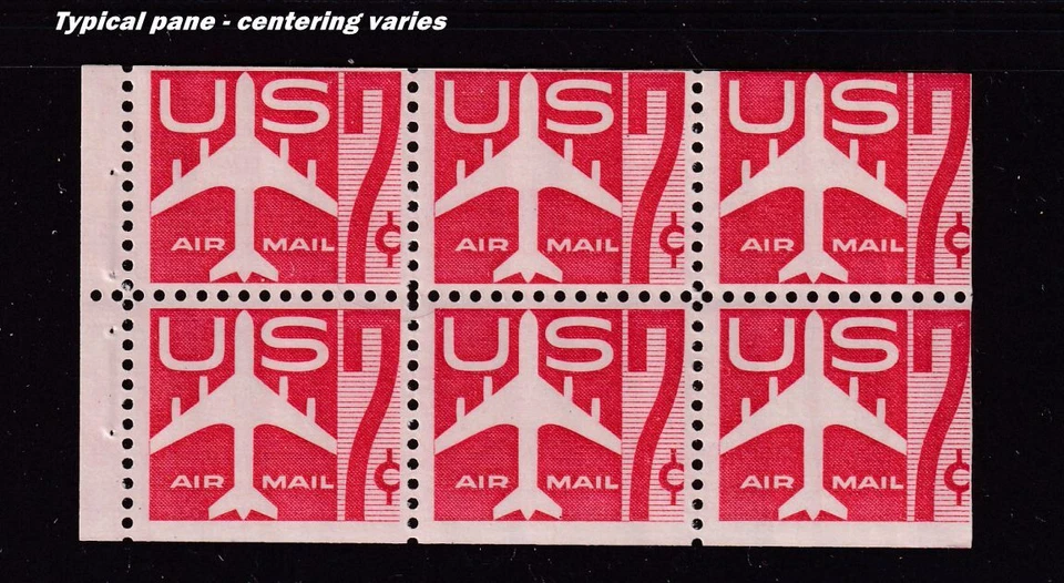 1960 AIRMAIL booklet pane 7c carmine jet Sc C60a MNH fresh OG jF Typical - Image 1 of 1