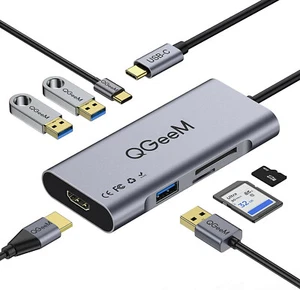 QGeeM Concentrador Convertidor de 7 Puertos USB C Laptop Docking Lector de Tarjetas de Alimentación Pantalla HDMI - Imagen 1 de 8