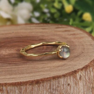 Labradorite Thin Stackable Ring 18k Gold Plated 925 Silver Engagement Ring - Picture 1 of 5