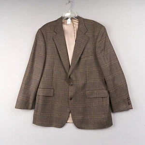 Vintage Chaps Ralph Lauren Sport Coat Mens 46 Tall Brown Plaid Virgin Wool - Picture 1 of 16