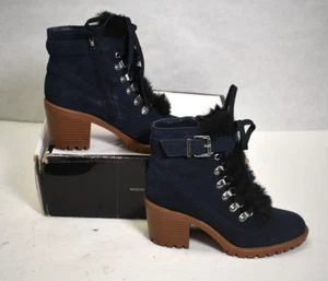 Nine West 25034918-1TD Womens Lagree Lace Up Suede Booties Navy/Black Size 6-1/2 - Picture 1 of 10