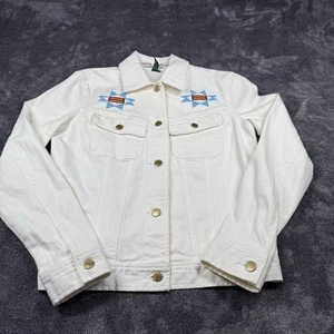 Chaqueta vaquera Ralph Lauren blanca para mujer mediana azteca con cuentas estilo occidental - Imagen 1 de 5