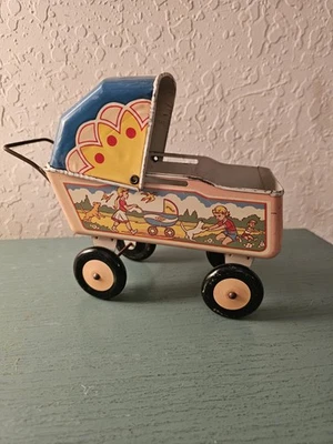 Antigo 1930 Wyandotte Brinquedo Litho Estanho Carrinho de Bebê, Crianças, Gatos, Cães-Muito - Imagem 1 de 4