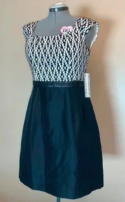 NUEVO CON ETIQUETAS $390 Vestido Kay Unger Talla 12 Ajuste y Acampanado Largo Midi Negro Marfil Línea A Foto 1 de 4