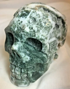 Calavera Musgo Verde Ágata Piedra 3.5”x 4” Cristal Tallado - Imagen 1 de 9