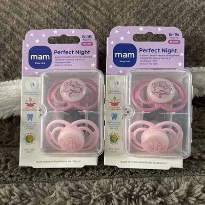 MAM Perfect Night Pacifier 2pk 6-16 M Binkie Glow In The Dark Sterilizing Case - Image 1 of 3
