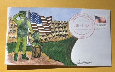 2025 US Flag Forever Stamp C113 Green Giant & Sprout Salute The Flag FDC/OOAK - Image 1 of 4