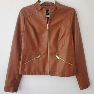 Chaqueta de moto de cuero sintético marrón claro para mujer NY & CO talla XS - Imagen 1 de 20