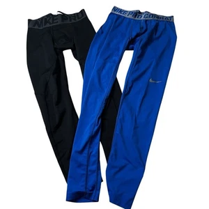 Nike Pro Combat Two pairs compression Athletic Leggings Size Large Black & Blue - Picture 1 of 10
