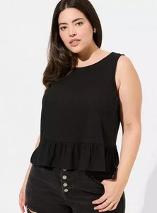 Torrid Texture Knit High Neck Ruffle Crop Top Sleeveless Womens Size 3 3X Black - Picture 1 of 9