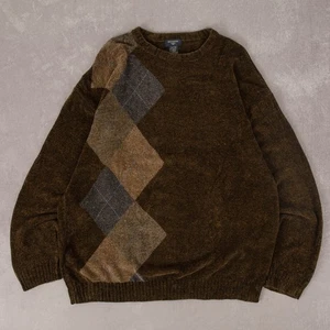 Dockers Vintage 90s Argyle Knitted Jumper XL Acrylic Men's Green Patterned - Picture 1 of 6