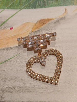 New💞Crystal Women Pin Vintage Rhinestone Heart Gold Plated Badge Glass Brooch - image 1 of 4
