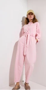 Oliver Bonas pink denim Jumpsuit size 14 belt not included 12 RRP £123 - Picture 1 of 5