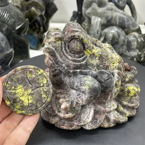 2.7LB 5.2" Natural Rojo Verde Saseme Jaspe Sapo Dorado Cristal Cuarzo Talla - Imagen 1 de 14