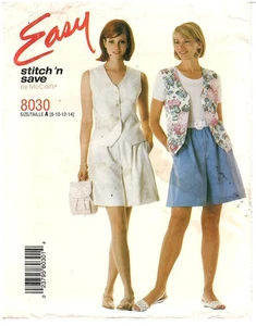 1996 Easy Stitch 'n Save 8030 Misses Lined Vest Shorts size A 8-14 pattern uncut - Picture 1 of 3