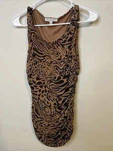 Jane Delancey Sleeveless Ruched Tank Top Tunic Brown Animal Print Sz M - Picture 1 of 7
