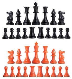 Piezas de ajedrez triple ponderadas Staunton - Juego 34 negras y naranjas - 4 reinas - Imagen 1 de 3