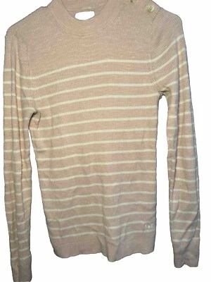 Womens Abercrombie & Fitch Pink And White Lite Weight Striped Sweater — 第 1/3 张图片