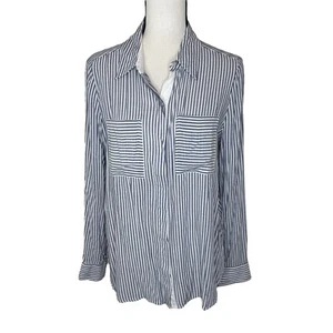 Blusa blanca con botones manga larga 8 rayas de la Casa Blanca Black Market Top para mujer - Imagen 1 de 10