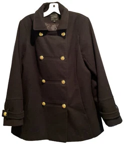 Lane Bryant 14 16 Jacket Pea Coat Black Gold Button - Picture 1 of 9