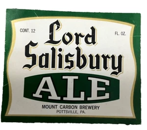 Lord Salisbury Ale Label Mount Carbon Brewery Pottsville, Pensilvania - Imagen 1 de 3