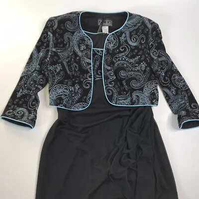 Vestido sin mangas Alex Evenings para mujer 10 negro azul 2 piezas vestido vaina brillante bolero Foto 1 de 4