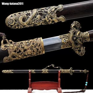 Obra Maestra Espada Qing Jian Qing Jian Acero Templado Dragón Chino Arcilla Templado Damasco - Imagen 1 de 12