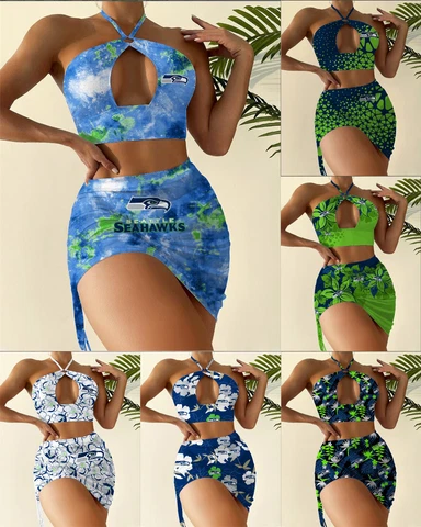 Seattle Seahawks Womens Bikini Set 2 Piece Summer Beach Halter Swimwear Suit Cover