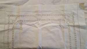Antike weiße Leinen gezeichnete Handarbeit Tischdecke 29 x 29 Auflage Herzstück Vintage - Bild 1 von 6