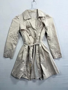 Flenkiy Trench Coat Women Gray Lined Belted Long Sleeve Collared Double Breasted - Picture 1 of 10