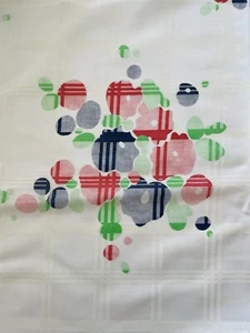 4 yds VTG 70s Floral Plaid Semi Sheer Primary Color Red Blue Polyester Fabric - Picture 1 of 10