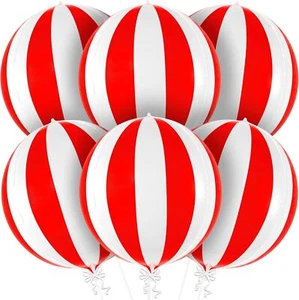 , Red and White Carnival Balloons - Pack of 6, Circus Decorations | Red and W... - Picture 1 of 7