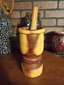 9" Nicely Turned Heavy Wood Mortar & Pestle - Picture 1 of 10