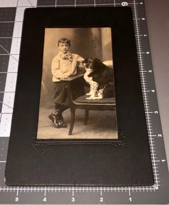 1890s Boy w/ DOG Pet Animal Antique PHOTO - Picture 1 of 5