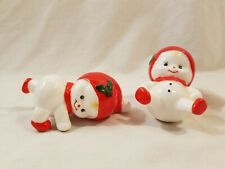 2 genuine bone china Enesco 1985 vintage white & red snow kids playing figurines