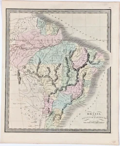 1848 BRAZIL - GUIANA - PARAGUAY Map ORIGINAL (12X10) AMAZON RIVER - Imagen 1 de 3