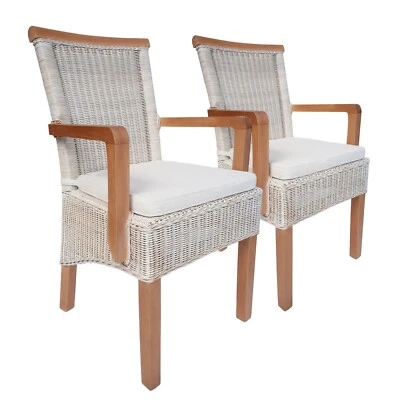 Esszimmer Stühle Set 2 Stück mit Armlehnen Rattanstühle weiß Perth Rattan Korbst - Bild 1 von 4