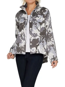 LAURIE FELT Size 24W Button Front Swing Army Jacket GREY FLORAL - Picture 1 of 3