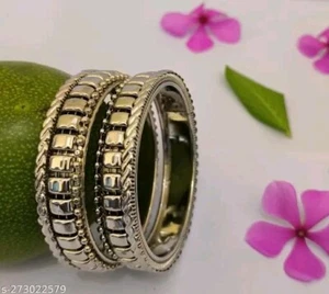 Costume Fashion Silver Oxidized Bangle Bollywood Kada Bridal 2Pcs Jewelry - Picture 1 of 7