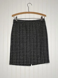 Ann Taylor Factory Black White Plaid Tweed Straight Skirt 4 Petite - Picture 1 of 5