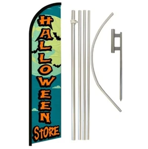 Halloween Store Advertising Windless Banner Flag & Flag Pole Kit & Ground Spike - Picture 1 of 1