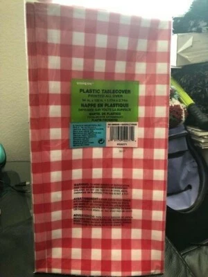 Red & White Checkered Plastic Tablecloth 54" x 108" Rectangle New!!! - Image 1 of 2