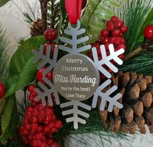 Secret Santa Gift, Christmas Tree Decoration, Personalised any text, Snowflake - Picture 1 of 2