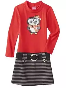 Pinky Girls Sequin Santa Penguin Red Black Holiday Christmas Drop Waist Dress - Picture 1 of 1