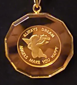 24 karat solid fine Suisse gold glass coin pendant (DOZ5) - Picture 1 of 12
