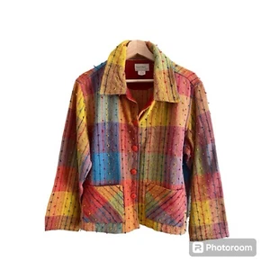 Chaqueta para mujer Resort Wear North L tejida arte para usar blazer arco iris a cuadros - Imagen 1 de 12