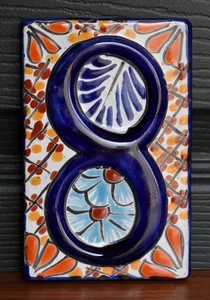 Hand Painted Mexican Ceramic Tile NUMBER “8” - Picture 1 of 3