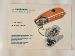 Raro folleto de concesionario de scooter sistema de inyección de aceite lubemático Lambretta de colección - Imagen 1 de 2